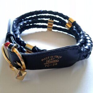 Vintage Gucci Black Threaded Leather Belt Womens Size 70-28 1980s 80's Italy VTG